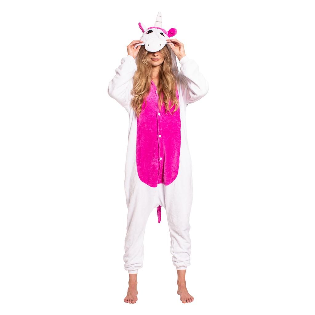 Damen Schlafanzug Overall Kigurumi Onesie Kostüm Einhorn Rosa 145-155 cm S