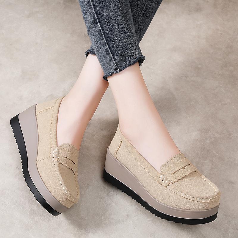 Spring and Autumn Women's Flat Platform Loafers Ladies Elegant Suede Leather Shoes Woman Slip On Moccasin Women's Casual Shoes