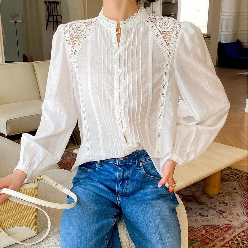 

Autumn Women s French Long Sleeve White Shirt - Chic Socialite Style for European & American Fashion L