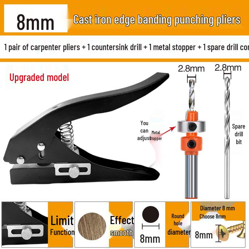 Woodworking Edge Banding Hole Punchers & Angle Pliers with Countersink Drill Bits & Manual Hole Punch Machines