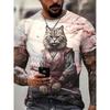 Japan Style Men's T-shirts 3D Samurai Cat Theme Print Short Sleeve T Shirts Fashion Men Women Crew Neck Tops Summer Clothing