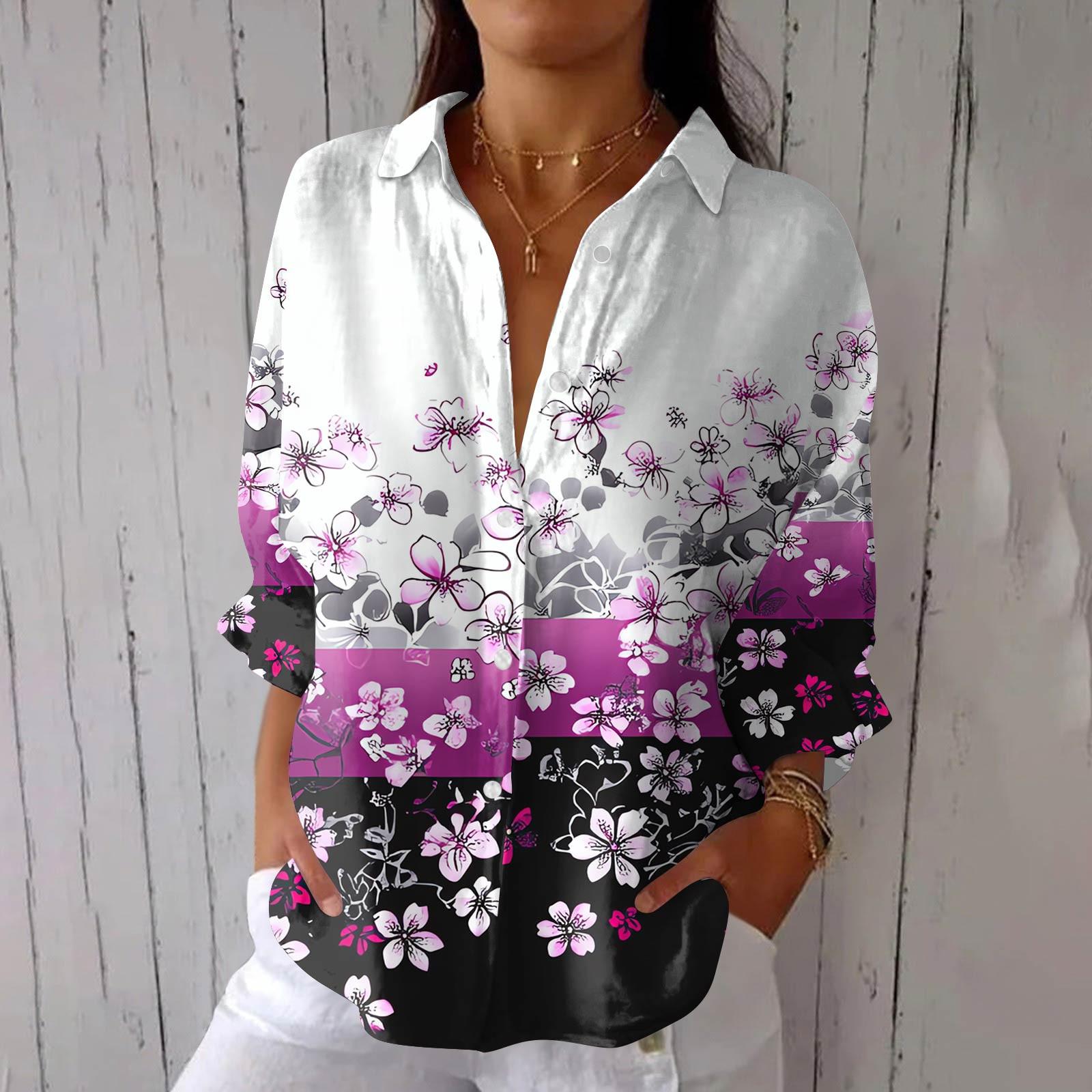 

Women s Fashion Seven Sleeve Casual Lapel Back Tie Shirt Printed T-Shirt Top XXL фіолетовий