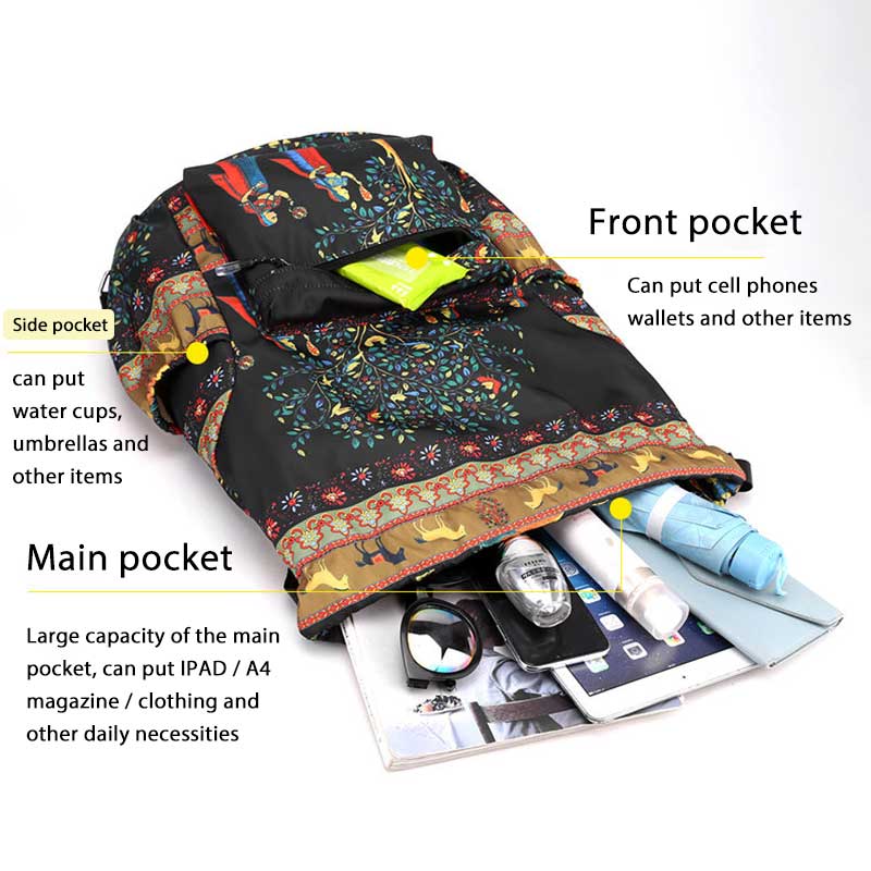 Leichte Bündeltasche im ethnischen Stil, Umhängetasche, wasserdichter Rucksack aus Nylon und Oxford-Gewebe mit Kordelzug, Hunderte bedruckte Reisetaschen, Flut