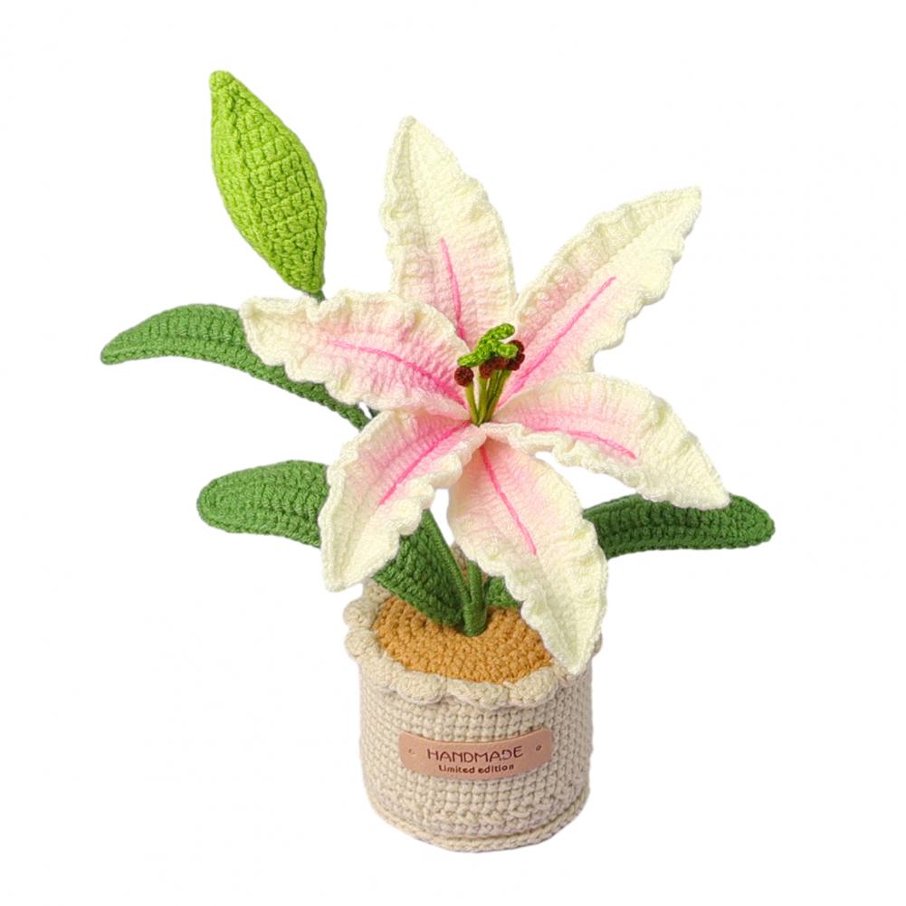 

Crocheted Flower Home Decor Hand-crocheted Yarn Artificial Flowers Colorful Potted Floral Decor No Maintenance Desk Nursery Home белый