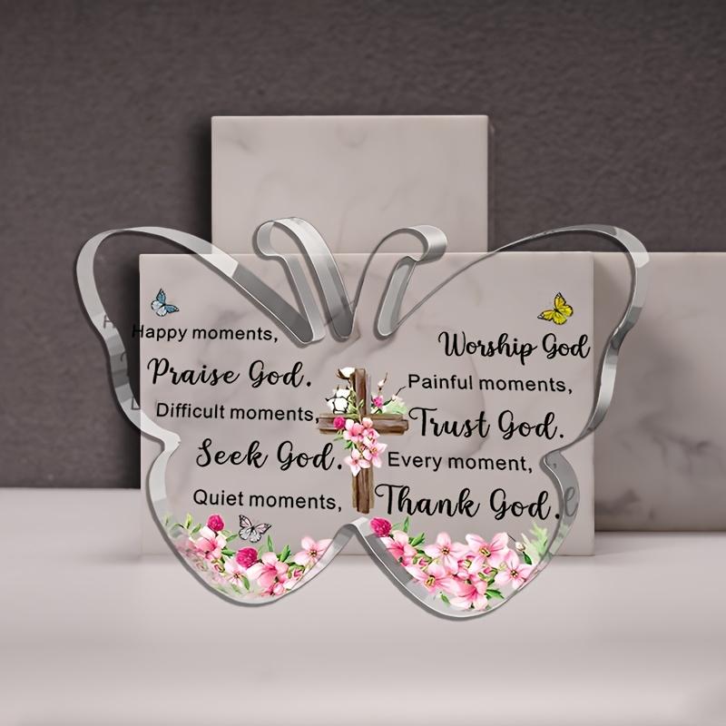 

2D Flat Acrylic Butterfly Shaped Desk Decor Plaque, Inspirational Scripture Gifts, Suitable for Wall Decoration, Porch, Room, Villa, Accents Home, Hal 1pc