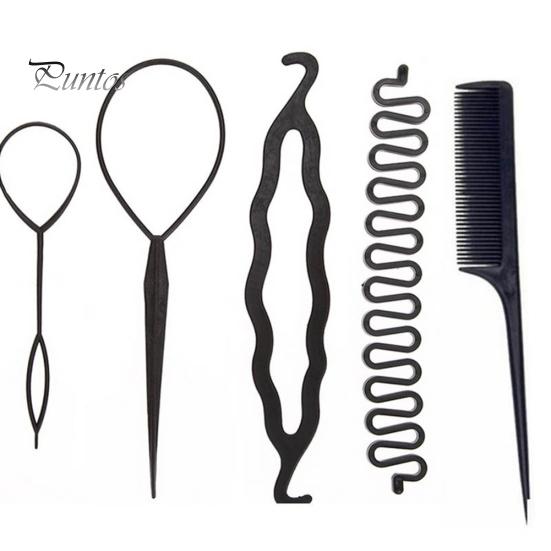 5Pcs Women Pull Hair Hook Needle Stick Fishtail Coil Comb Hairstyling Tools