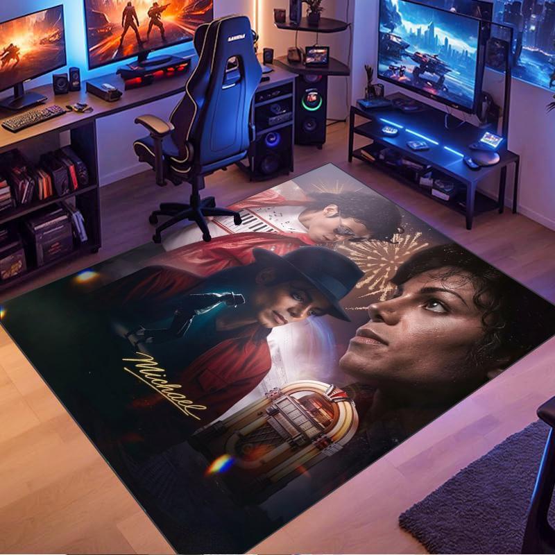 Tappeto Classico con Stampa Collage Ritratto Michael Jackson Tappetino Rettangolare Antiscivolo Decorazione per Camera da Letto Fan di Musica e Gaming