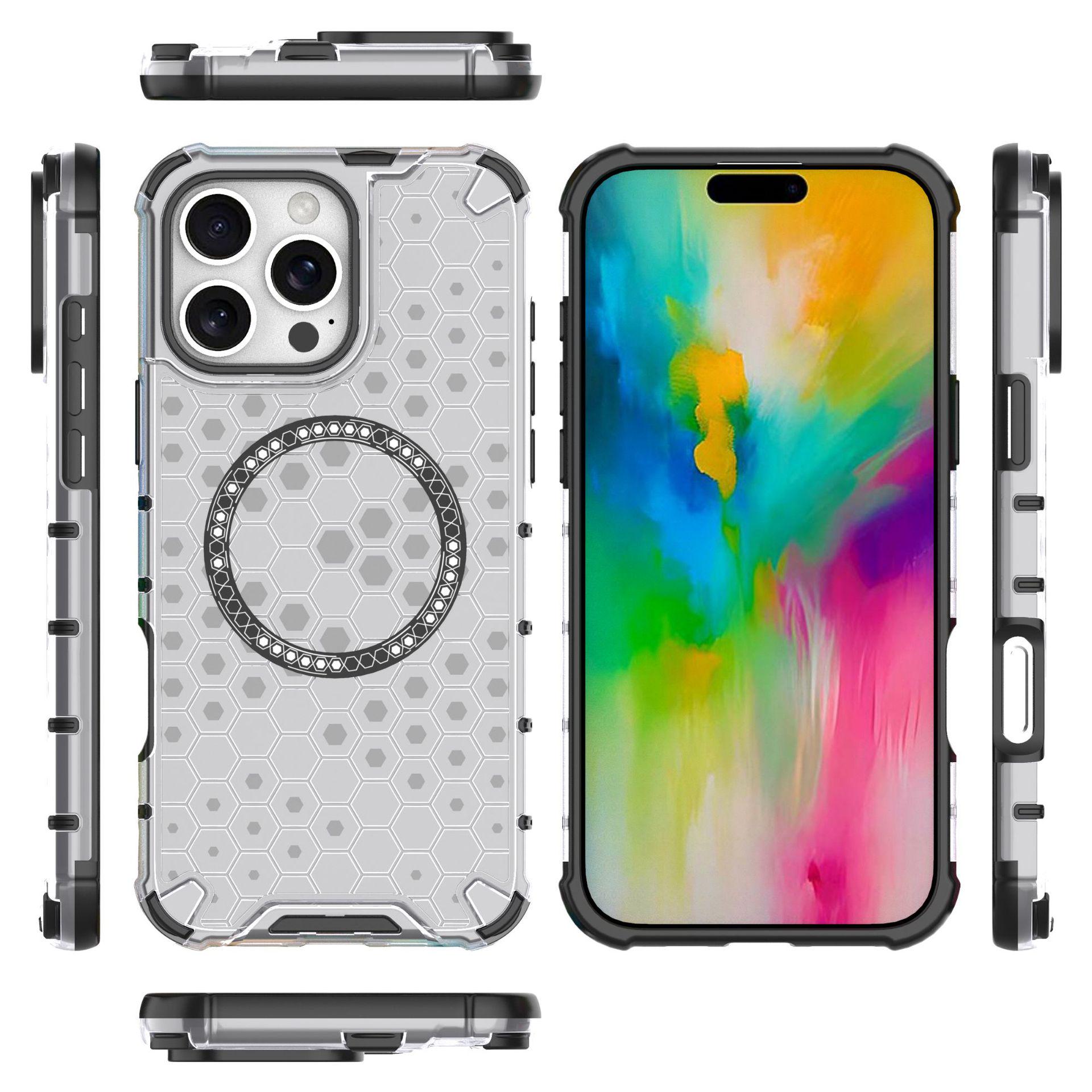 iPhone 16 Pro Max Magnetic Honeycomb Protective Case - Transparent Cover for Apple 15/14 Plus iPhone 15 Pro Max прозрачный