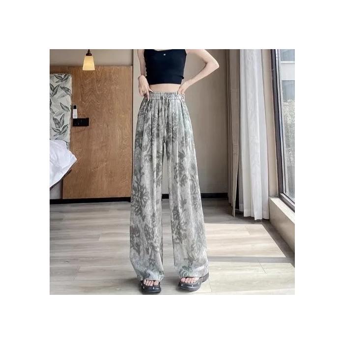 

Plus Size Retro Wide-Leg Pants: High Waist, Loose, Slimming, Summer-Ready Large сірий колір