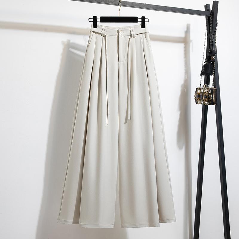 

DIMANAF Лето 2025 Женские брюки больших размеров с широкими штанинами, свободные, с высокой посадкой, базовые эластичные брюки, повседневные длинные брюки 5XL хаки