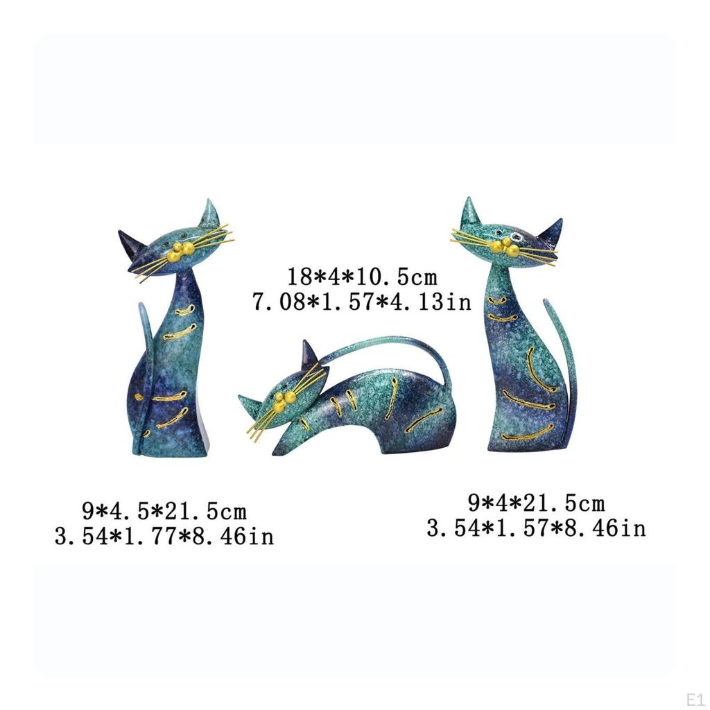3 Pieces Iron Feline Statue Creative SculptedCat Figurine Set OldWorld Character Vintage Kitten