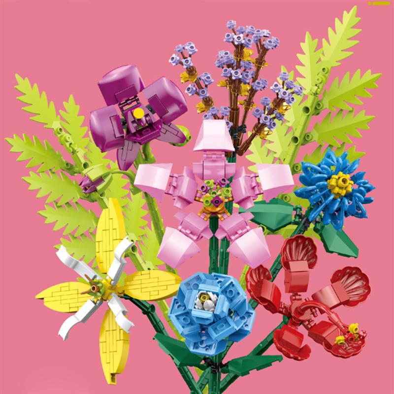 

8-в-1 цветы строительные блоки Diy сборка букета мелкие частицы строительные кирпичи игрушки для подарков на день рождения