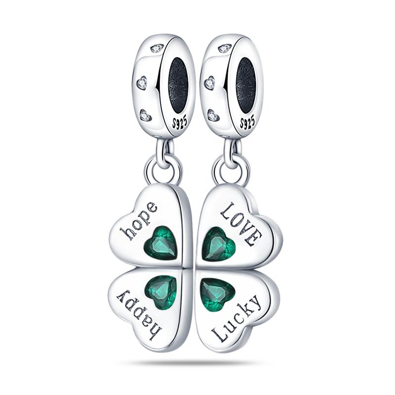 Fashion Copper Dangle Plant Charm Beads Four Clover Original Accessories Bracelets Diy For Pendant Necklace Making Women