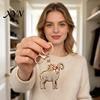 Rhinestone Goat Charm Golden Plated Keychain, Animal Shaped Zodiac Key Ring Metal Keyring Pendant, Handbags Backpack Decorative Accessories Pendant