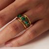 18k Gold Plated Retro Gemstone Ring - European & American Style Stainless Steel Jewelry for Women