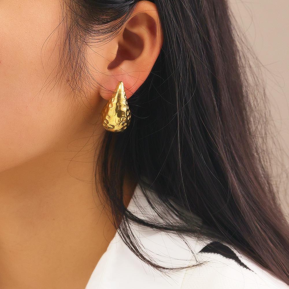 European and American INS Style Stainless Steel Water Drop Gold Ear Studs