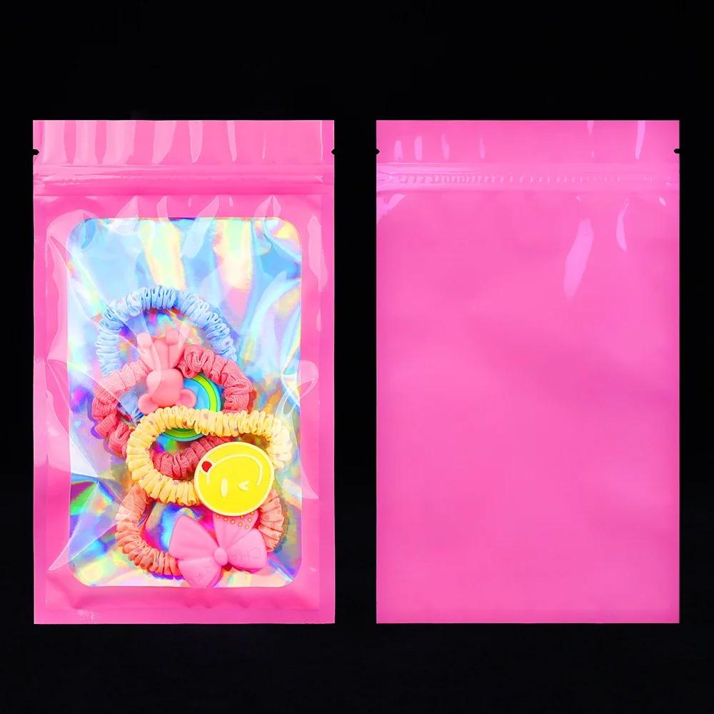 100pcs Color Holographic Sealing Ziplock Bags,Jewelry Necklaces Cosmetics Packaging Sachet,Packing Bags for Small Business