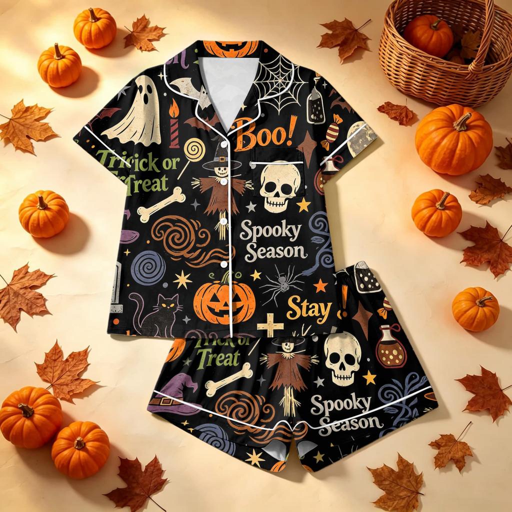 Women's Halloween Print Pajama Set 2 Piece Casual Comfortable Sleepwear for Holiday