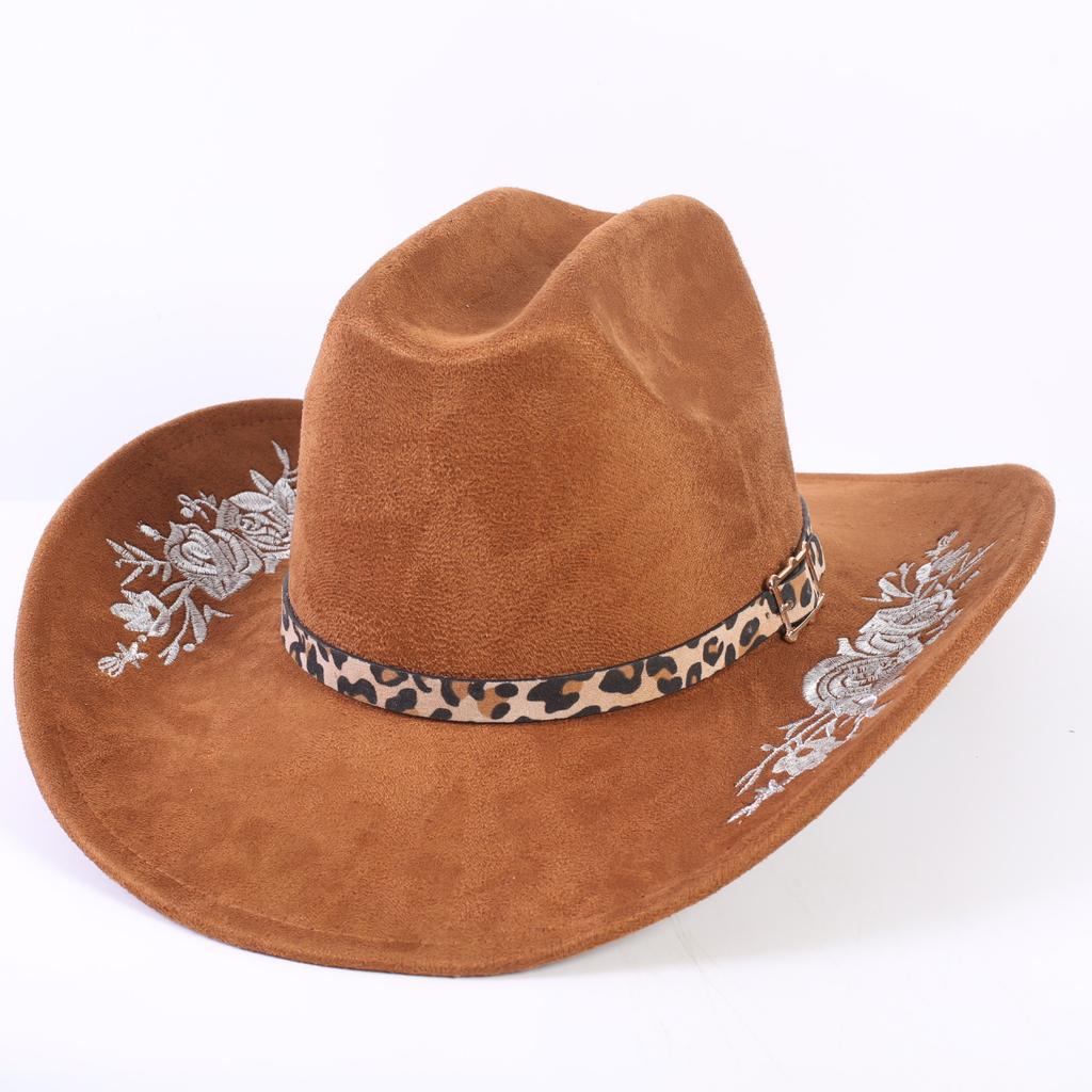 Beliebter europäischer und amerikanischer klassischer Wildleder Western Cowboyhut für Herren und Damen, großer Schirm, bestickt, Outdoor-Sonnenhut