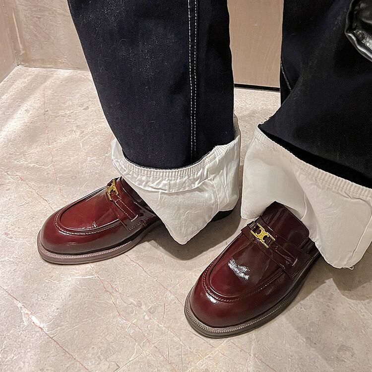 

Cowhide version~ Yinyin same style Arc de Triomphe gold buckle one pedal lazy thick heel platform loafers women s small leather shoes 39 світло-коричневого кольору