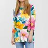 Women's Fashion Casual Round Neck 3/4 Sleeve Loose  Printed T-Shirt Ladies Top