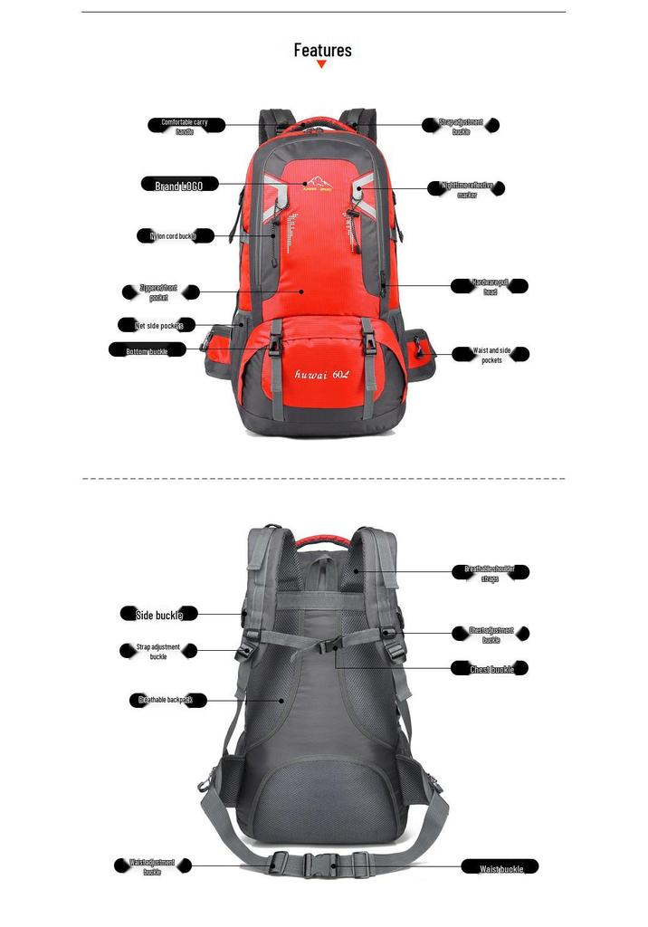 60L Large Capacity Double Shoulder Hiking Backpack for Outdoor Travel, Camping, and Cycling