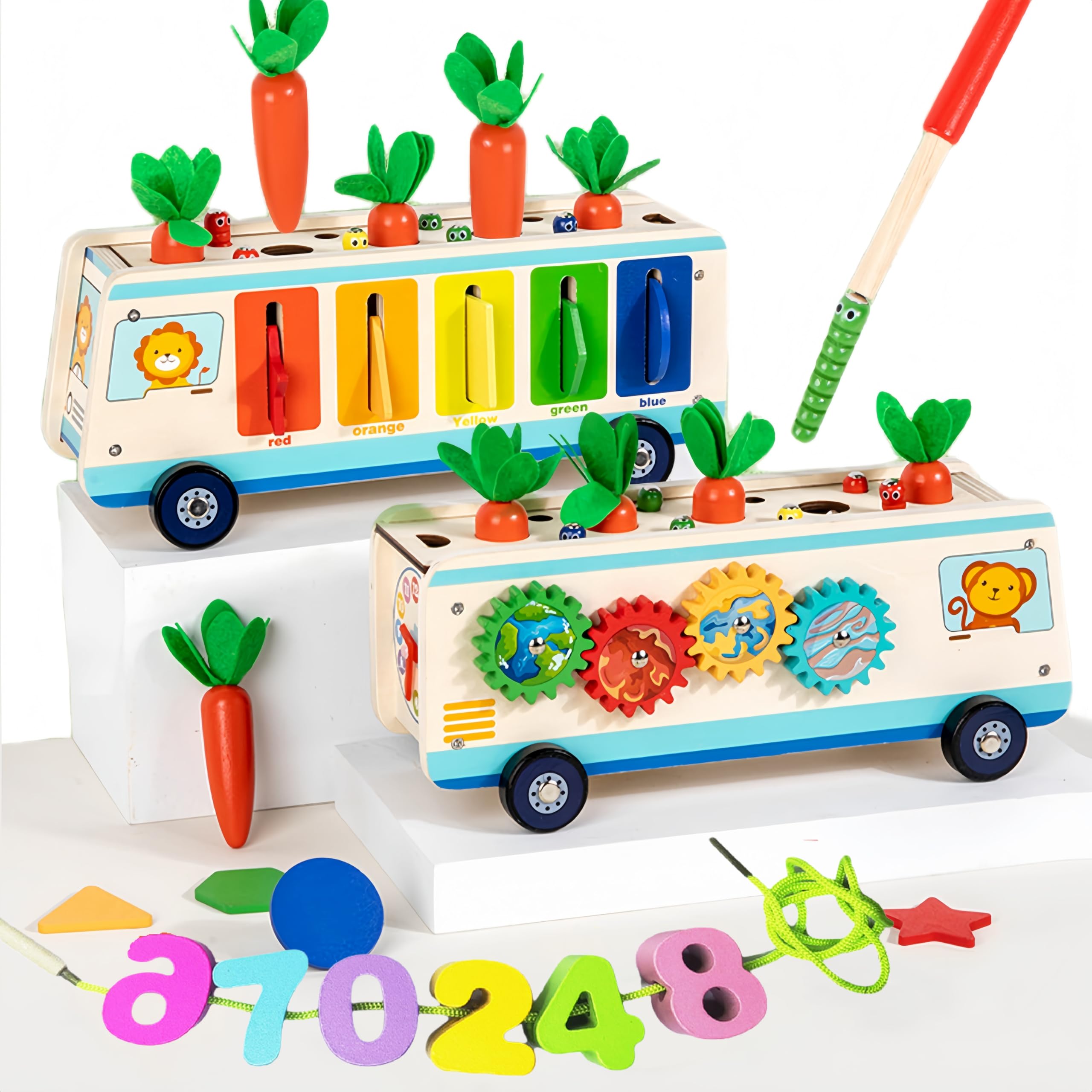 

Bajoy 8-in-1 Montessori Educational Toy, Shape Matching, Interlocking, Finger Fishing, Stringing, Number, Color, Shape, and Time Recognition, Early