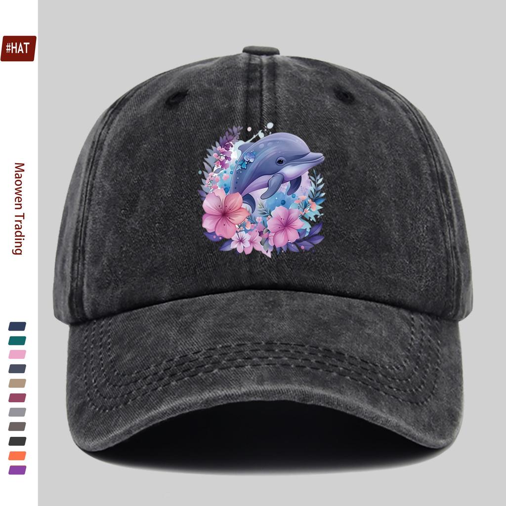 Pc Vintage Purple Floral Dolphin And Butterfly Print Baseball Cap Fashion Casual Vacation Style Printed Design Golf Hat Home
