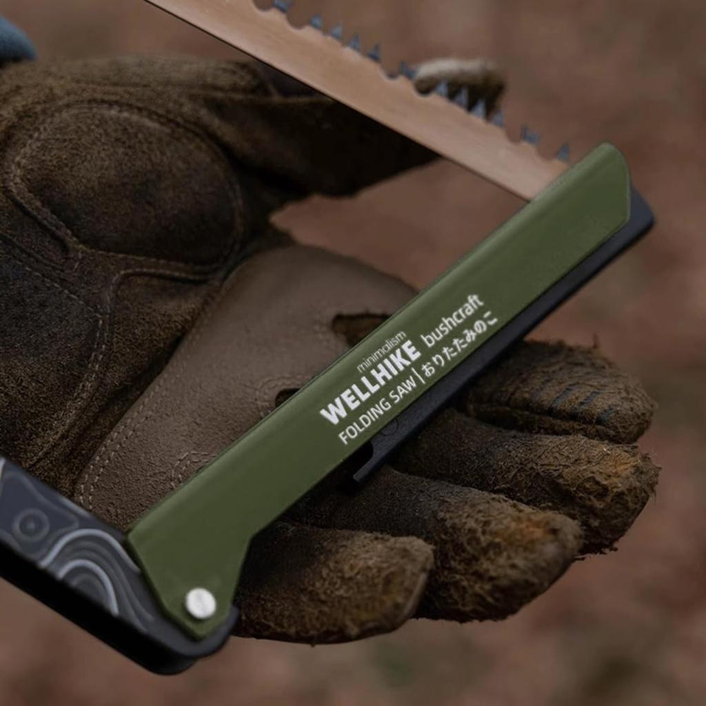 Klappsäge mit Aufbewahrungstasche Multifunktionale Camping-Handsäge für Holz (Grün)