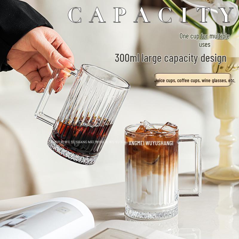 Thickened Glass Cup with Handle: Ideal for Water, Coffee, Tea, or Milk.