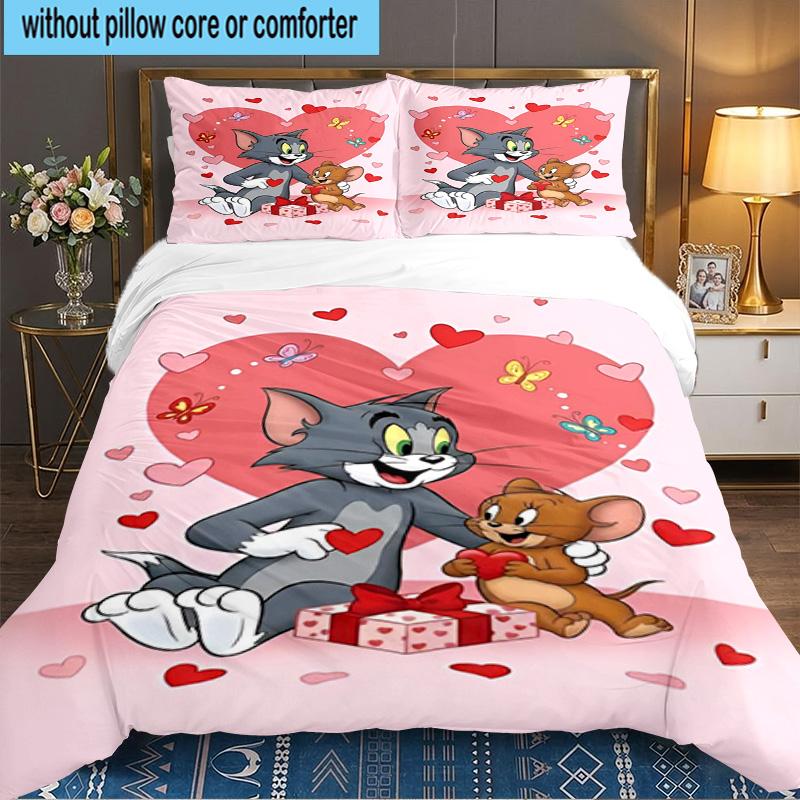 Cat And Mouse Romance 3PCS Bedding set,Ideal for 1pc Duvet Cover And 2pcs Pillowcases Perfect for Fan gift,Ideal for Bedroom, Dormitory