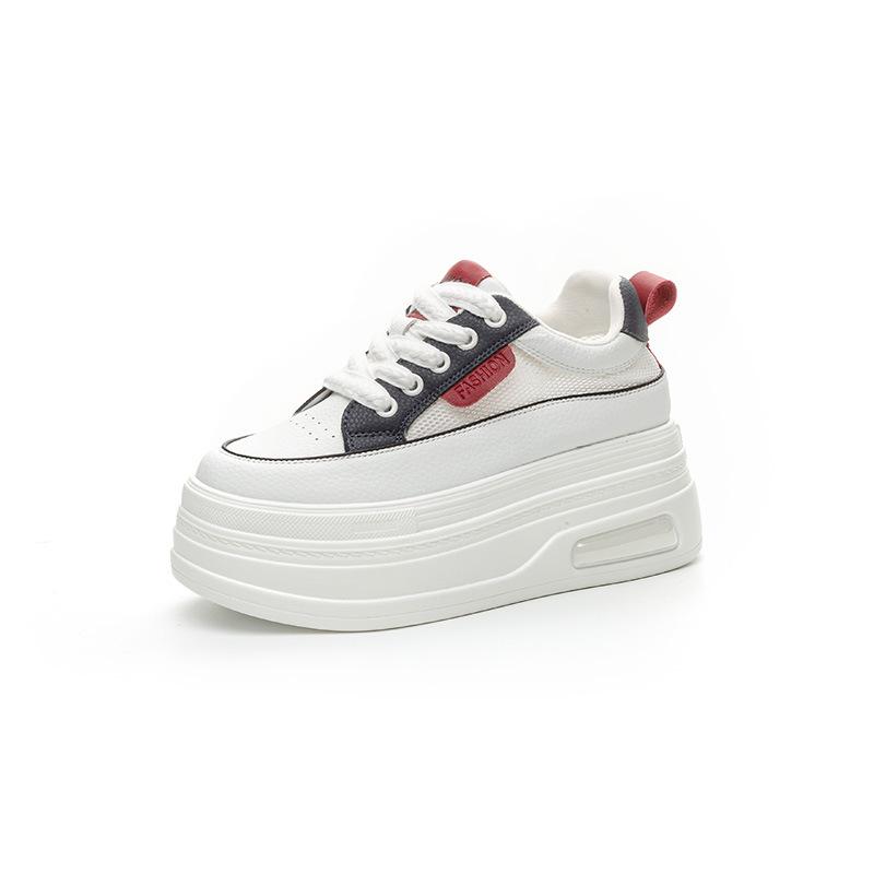 8CM inner height-increasing board shoes women's 2025 summer new leather thick-soled mesh breathable white shoes small size casual shoes