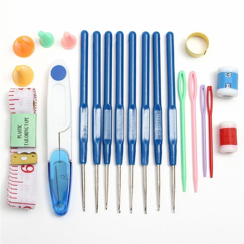 57 in 1 Full Set DIY Crochet Hooks Needles Stitches Knitting Craft Case Crochet Weaving Tools Sewing