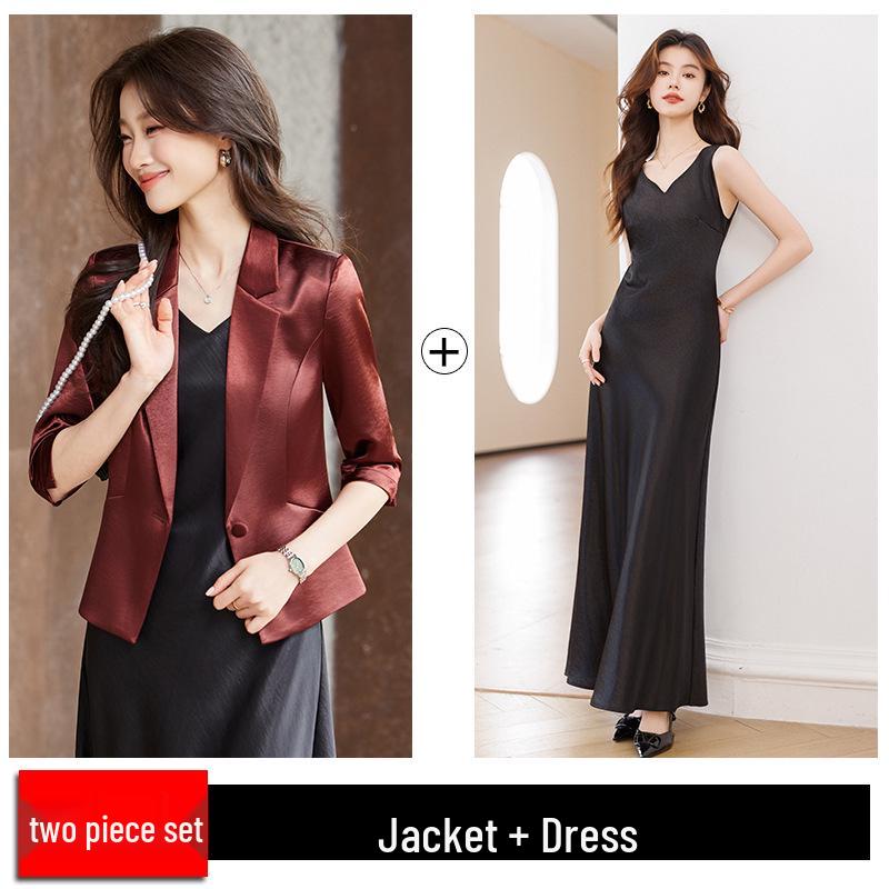 Women's Petite Acetate Satin Blazer & Dress Set - Spring 2026 Collection