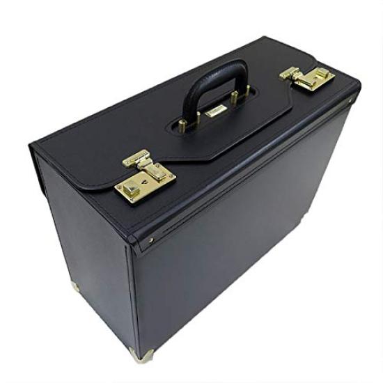 Synthetic Leather Flight Case Pilot Case 47cm Wide Gusset 20038 [J.C HAMILTON] [A3F Compatible] (Black