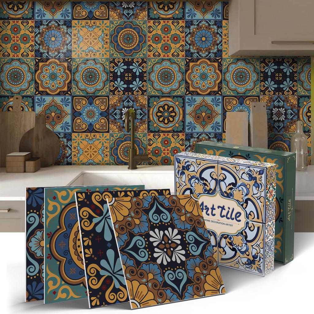 Mandala European Style Tile Self-Adhesive Wall Sticker, Bedroom Kitchen Waterproof And Oil-Proof Wallpaper Pet Wallpaper Tile Sticker