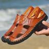 Fashion 2025 Men Genuine Leather Shoes Men's Sandals Durable Handmade Stitching Close Toe Non Slip Shoes For Indoor Outdoor Beach