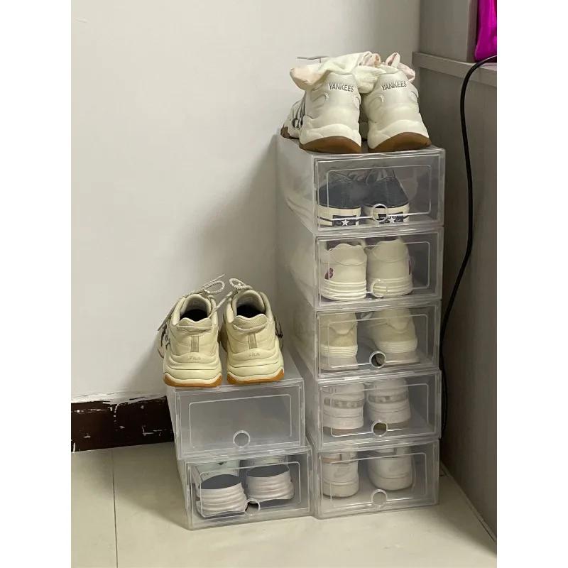 Dustproof Household Storage Box Fold Plastic Thickened Transparent Shoes Box Stackable Combined Shoe Cabinet Organizer Case