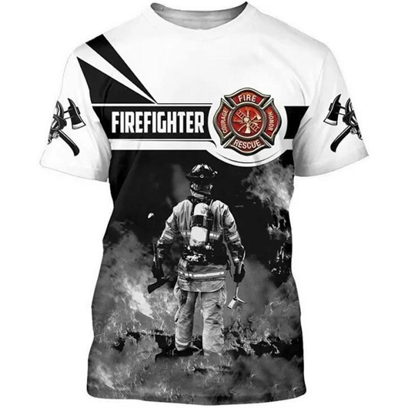 Sommer 3D Feuerwehrwehrmann Aufdruck T-Shirt Kinder Mode Streetwear Kurze Ärmel Harajuku Kleidung Fitnessstudio T-Shirts Für Männer T-Shirts