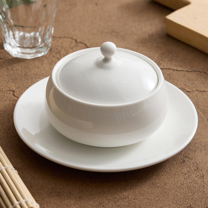 Ceramic Stewing Soup Cup with Cover Dish for Restaurant Tableware in High-class el Bird's Nest Seafood Cup Single Soup Pot