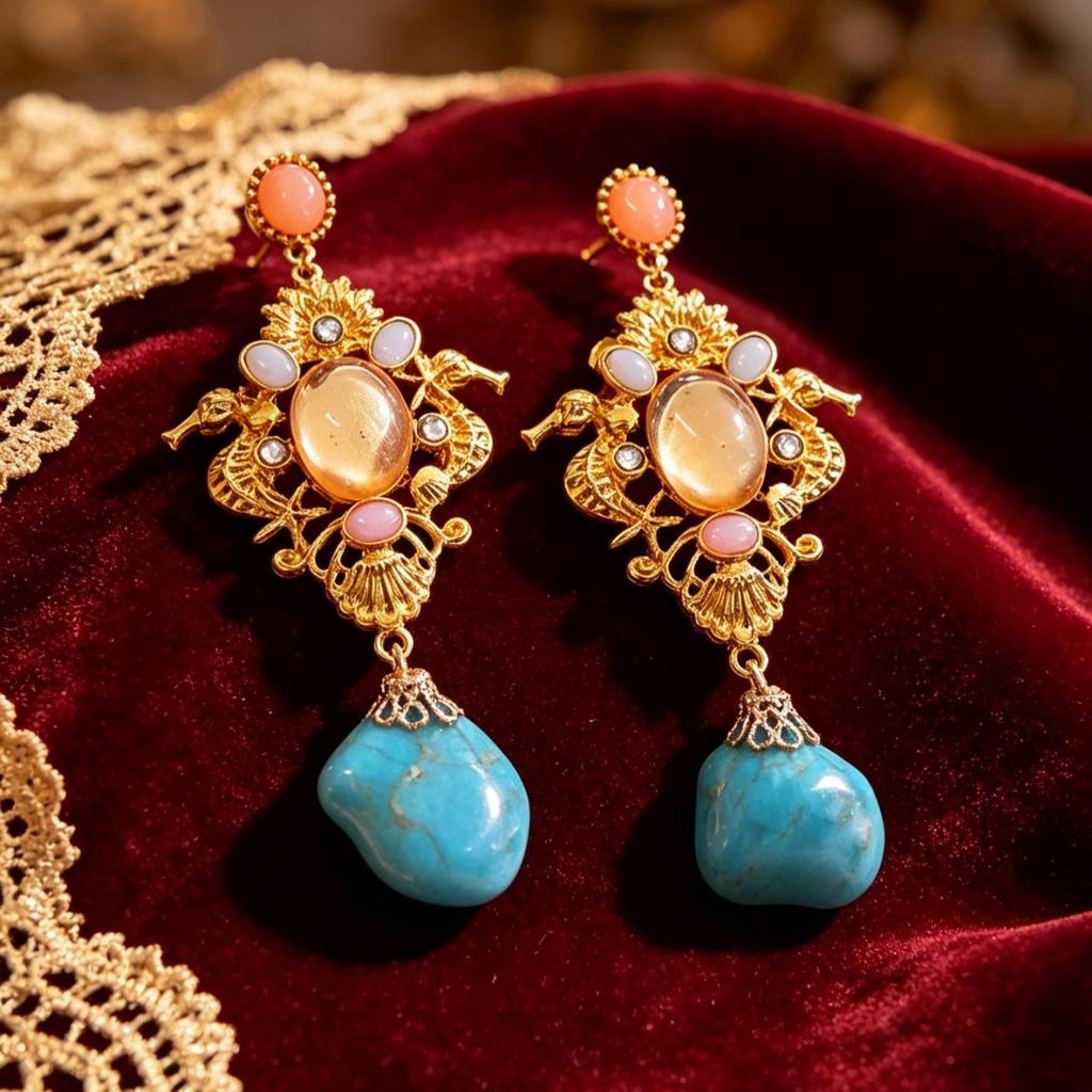 Vintage Blue Glass Bow Earrings - Retro Design Ornament