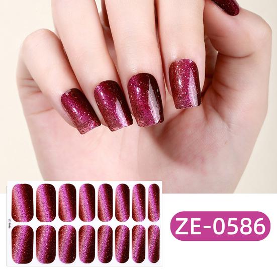 Glitter Nail Polish Strips with File Easy Apply Remove Self Adhesive Women Full Nail Sticker Home Manicure DIY Nail Art Decoration Wrap