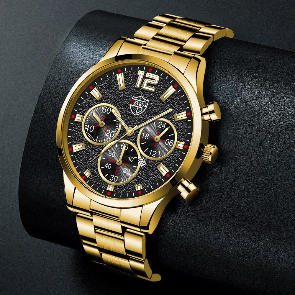 Trendy Fashion Herren Kalender Uhr Edelstahl Uhr Student Uhr Casual Quarz Uhr Männer