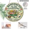 2D Flat, 1pc 7.87x7.87 Inch Round Italian Aluminum Sign, Vintage Decorative Plaque with "Welcome to My Garden" Design, Garden Theme, Suitable for