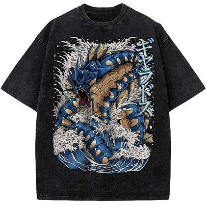 Pokemon Gengar Short Sleeve Tee Anime Washed Vintage Graphic TShirt Man Women Cosplay Casual Tops Summer Yk Streetwear