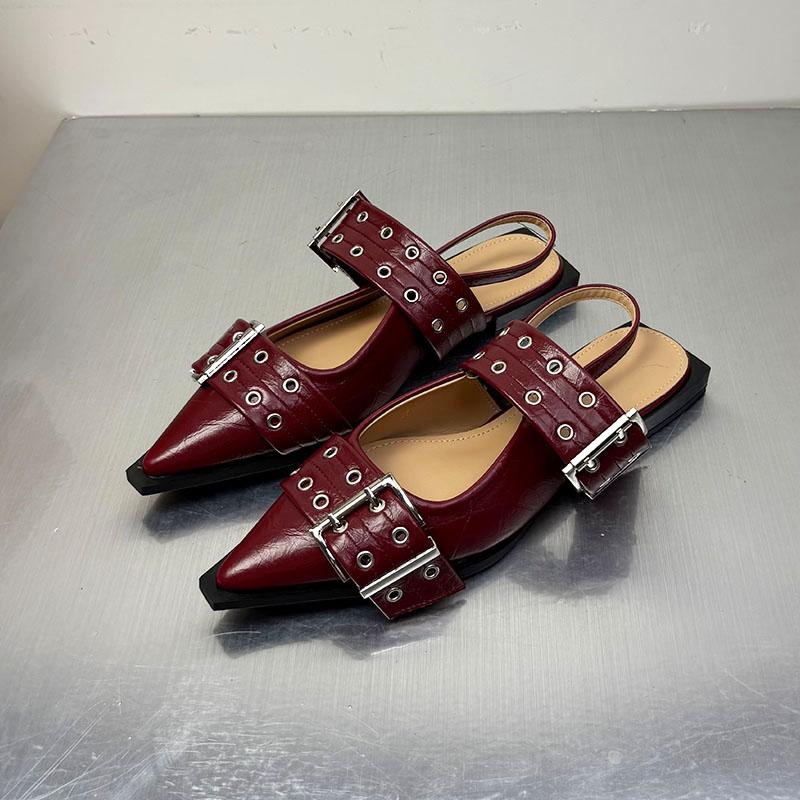 Fashion Luxury Pointed Toe Flats Sandals Shoes For Women 2025 Summer Spring Fashion Buckle Strap Ladies Slingback Female Sandals Shoes