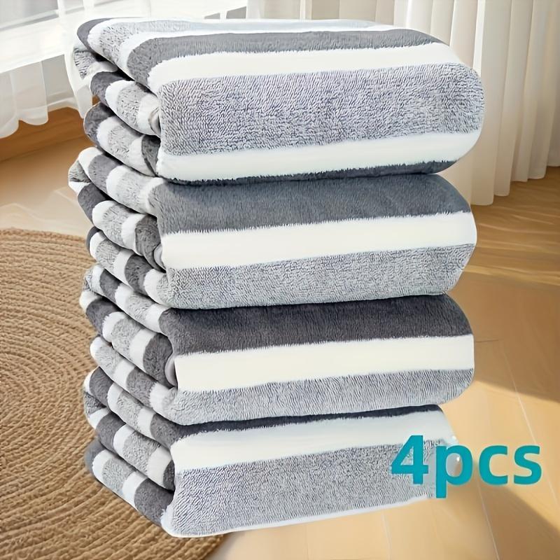 

4pcs Thickened Coral Fleece Bath Towel - Soft Absorbent Wide Stripe, Colors Unisex Home Use серый