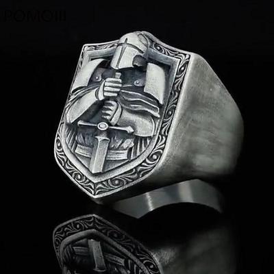 Suurepärane mood Crusader Knight käsitsi valmistatud meeste reljeefne sõrmus keskaegne ratsu meeste mootorratta sõrmus, suveniir kingitus Anillo