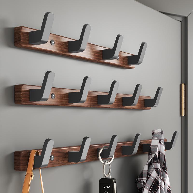 No-Drill Back-of-Door Black Walnut Wood Clothes Hanger Hook