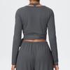 European Fashion Nude Feel Long Sleeve Bandage Yoga Suit for Women